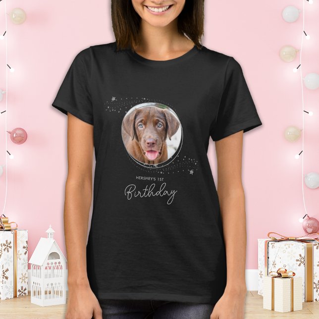 Pet Photo Silver Stars Dog Birthday Personalized  T-Shirt (Creator Uploaded)