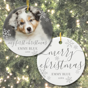 Pet Photo Snowflakes Dog My First Christmas Ceramic Tree Decoration