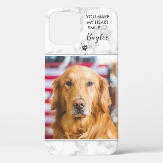 Pet Photo Stylish Marble Modern Quote Dog Cat Case-Mate iPhone Case (Back)