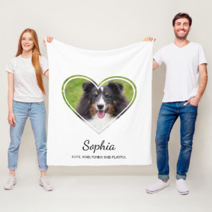 Pet Photo Template In Heart Shape With Custom Text Fleece Blanket