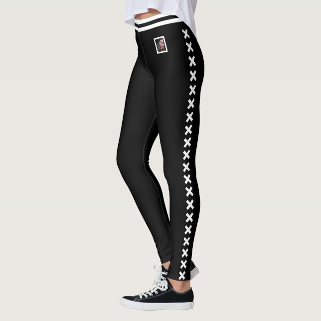 Pet Photo Text White Pattern Cat Mum Custom Black Leggings (Left)