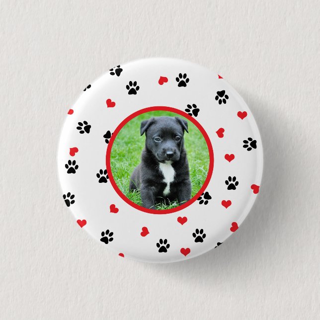 pet photo with cute sweet paw and heart pattern 3 cm round badge (Front)