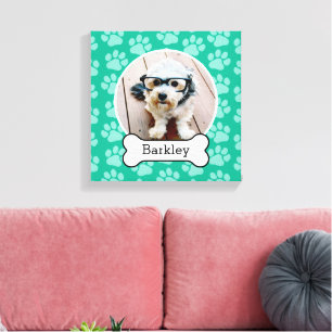 Pet Photo with Dog Bone and Paw Prints Green