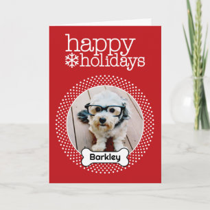 Pet Photo with Dog Bone - Happy Holiday Card