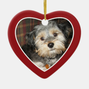 Pet Photo with Dog Bone - Heart Double Sided Ceramic Tree Decoration
