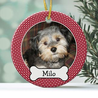 Pet Photo with Dog Bone - Single Sided Ceramic Tree Decoration