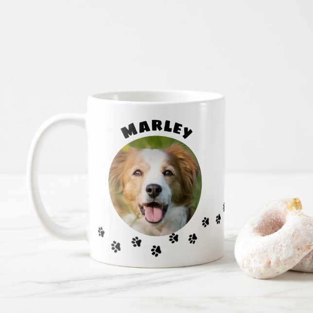 Pet Photo with Paw Prints Trail for Cat and Dog Co Coffee Mug (With Donut)
