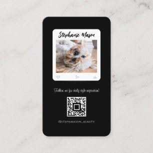 Pet Photographer Modern Social Media Black White Business Card