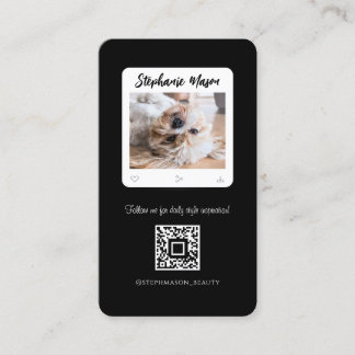 Pet Photographer Modern Social Media Black White Business Card