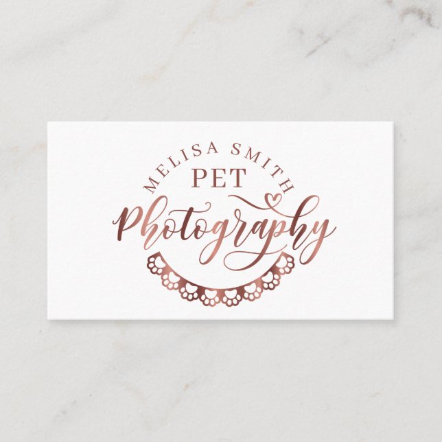 Pet photography in shape of a circle rose gold  business card (Front)