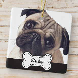 Pet Photos on Cute Dog Bone Add Name Ceramic Ornament