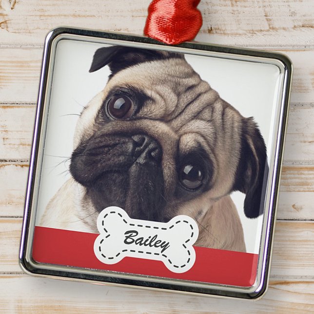 Pet Photos on Cute Dog Bone Add Name Metal Tree Decoration (Creator Uploaded)