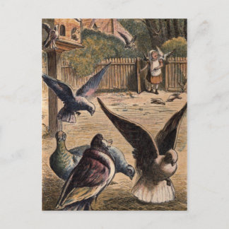 Pet Pigeons Greeting Young Girl on the Farm Card