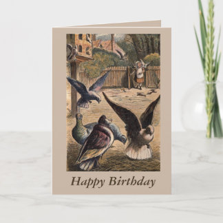 Pet Pigeons Young Girl on Farm Birthday Card