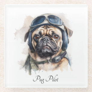 Pet Pilot Pug customisable Glass Coaster