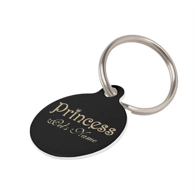 Pet Princess Black and Gold Personalised Tag (Side)