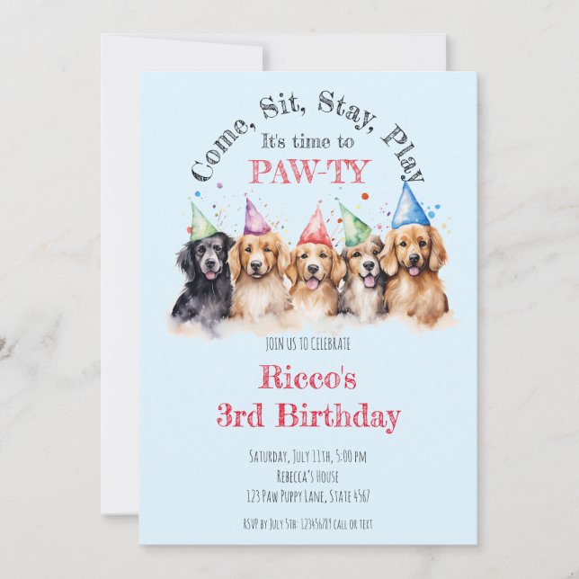 Pet Puppy Dog Birthday Pawty  Invitation (Front)