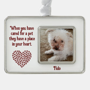 Pet Quote Paw-Print Filled Heart Shape with Name Silver Plated Framed Ornament