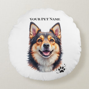 Pet’s Simple Modern Name & Photo Custom Design Round Cushion