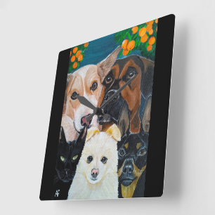 Pet Selfie Painting by Alfred Fox Square Wall Clock