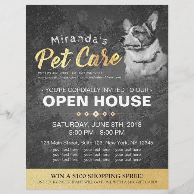 Pet Shop Open House Black & White Dog Oil Painting Flyer (Front)