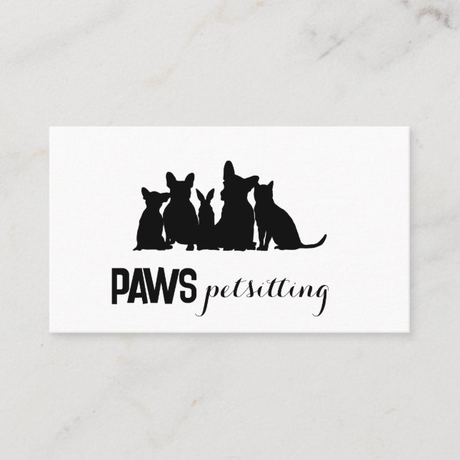Pet Silhouette Petsitting  Business Card (Front)