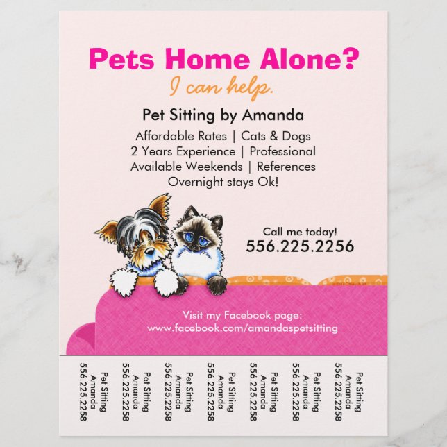 Pet Sitter Ad Yorkie Cat Couch Pink Tear Sheet (Front)