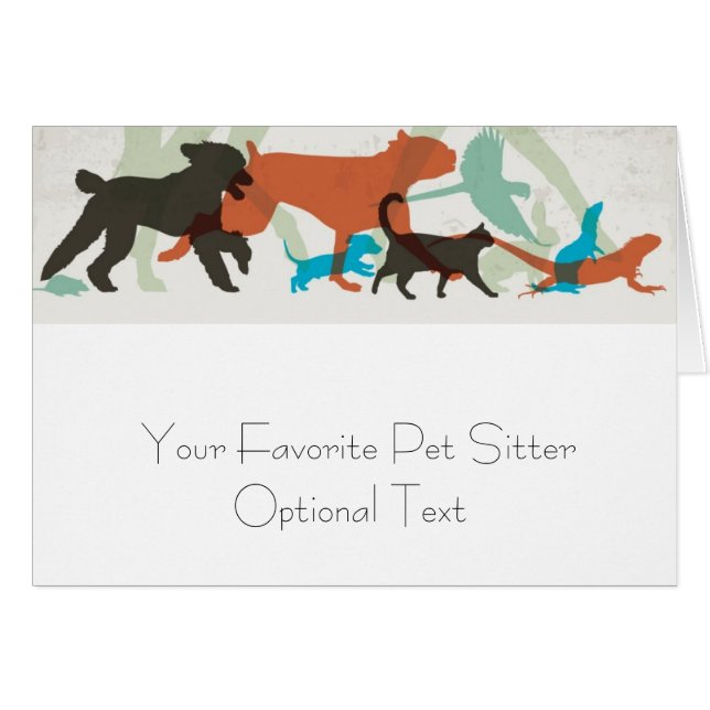 Pet Sitter Animals Walking Folded Note Card (Front Horizontal)