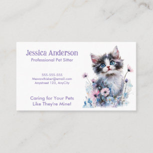Pet Sitter Business Card – Cute Cat in Flowers