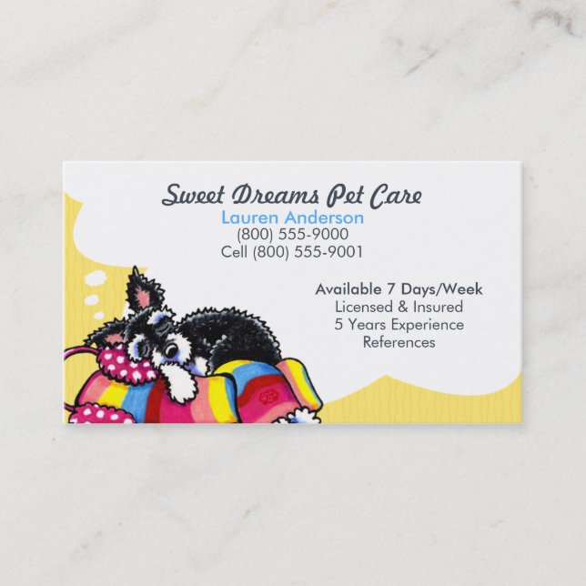 Pet Sitter Care Business Schnauzer Puppy Yellow Business Card (Front)