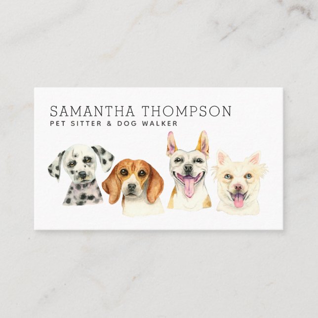 Pet Sitter Cute Watercolor Dog Business Card (Front)