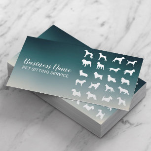 Pet Sitter Dog Silhouettes Modern Teal Ombre Business Card