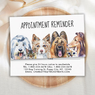 Pet Sitter Dog Trainer Cat Dog Groomer Reminder  Appointment Card
