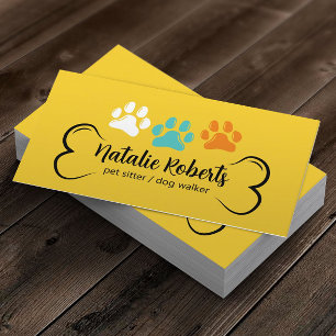 Pet Sitter Dog Walker Custom Colour Paw Prints Gol Business Card