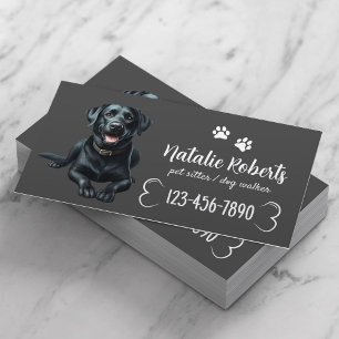 Pet Sitter Dog Walking Black Labrador Dark Grey Business Card