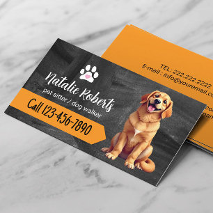 Pet Sitter Dog Walking Chalkboard Golden Retriever Business Card