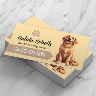 Pet Sitter Dog Walking Cute Golden Retriever Business Card