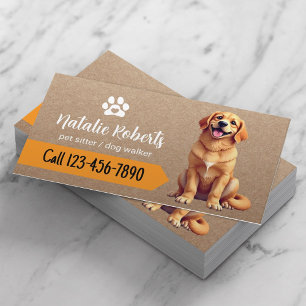 Pet Sitter Dog Walking Happy Golden Retriever Business Card