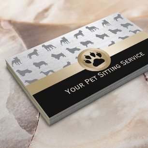 Pet Sitter Elegant Black & Gold Paw Print Business Card