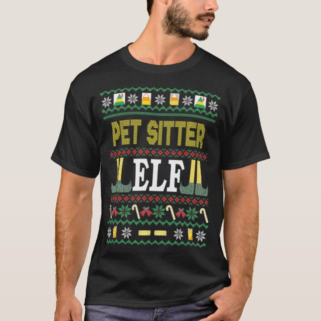 Pet sitter Elf Funny Christmas Gift T-Shirt (Front)