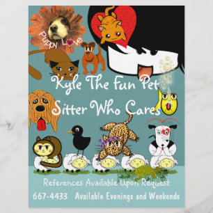 Pet Sitter Flyer Lots of Cute Anime Animals