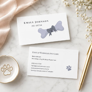 Pet Sitter Grey Dog Bone Bow Canine Business Card