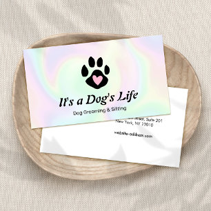Pet Sitter & Groomer Dog Heart Paw Holographic Business Card