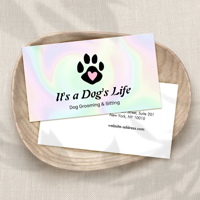 Pet Sitter & Groomer Dog Heart Paw Holographic Business Card (Creator Uploaded)