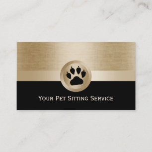 Pet Sitter Modern Paw Black & Gold Business Card