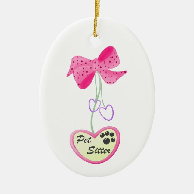 Pet Sitter (pink dangle) Ceramic Tree Decoration (Front)