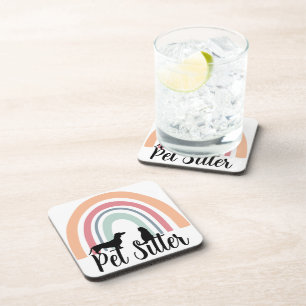 'Pet Sitter' Rainbow Dog Cat Silhouette Gift Coaster