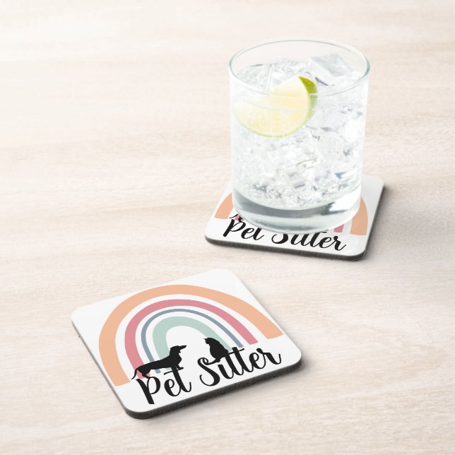 'Pet Sitter' Rainbow Dog Cat Silhouette Gift Coaster (Right Side)