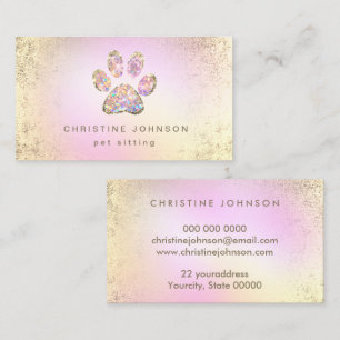 pet sitter simulated glitter paw business card