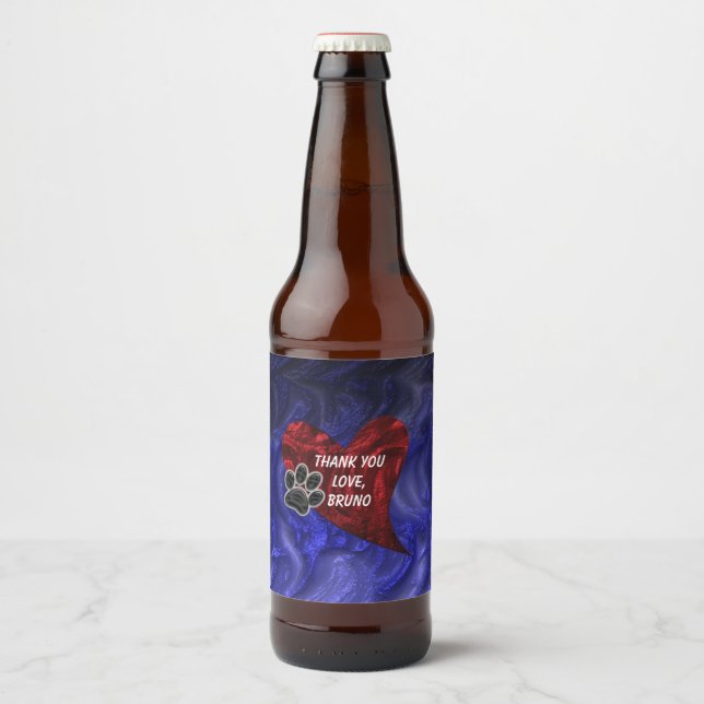 Pet Sitter Thank You Paw Print Heart Appreciation Beer Bottle Label (Front)